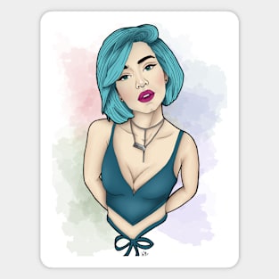 Bold Elegance: Blue-Haired Beauty Magnet